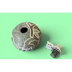 Mata Ortiz Pottery Gabriela Corona Owl Miniature Seed Pot Lid Mexico Ceramic Art